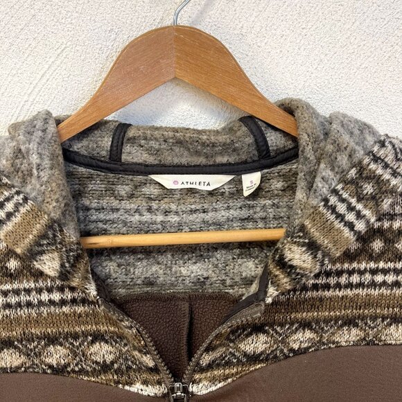 Athleta Womens Brown Fair Isle Hooded Sweaterware Dress sz Small - Picture 3 of 5